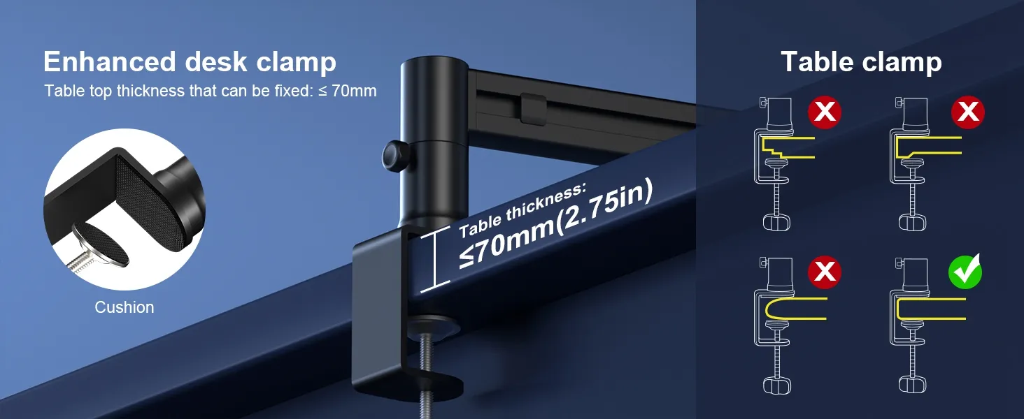 Table top thickness that can be fixed: up to 70mm